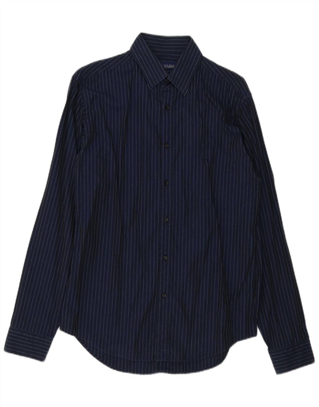 Chemise Zara Homme En Coton À Fines Rayures Bleu Marine Moyen