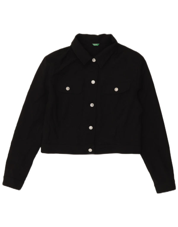 Benetton Veste Bomber Courte Femme UK 14 Large Noir Polyester