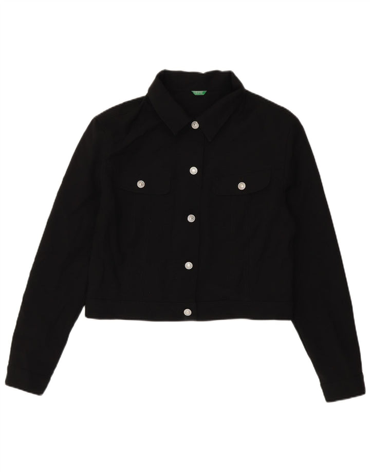 Benetton Veste Bomber Courte Femme UK 14 Large Noir Polyester