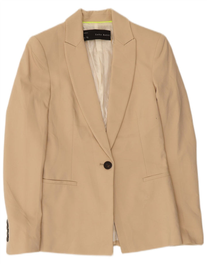 Zara Veste Blazer 1 Bouton Femme UK 6 XS Beige Polyester