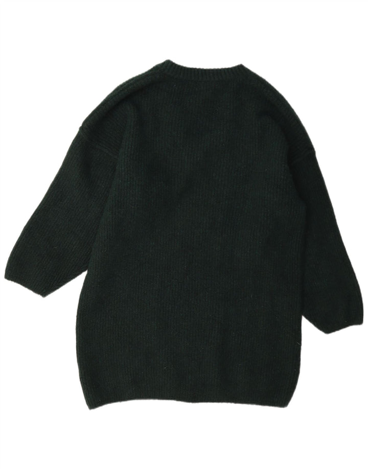 Topshop Pull long à col en V pour femme UK 44 Vert moyen Polyester