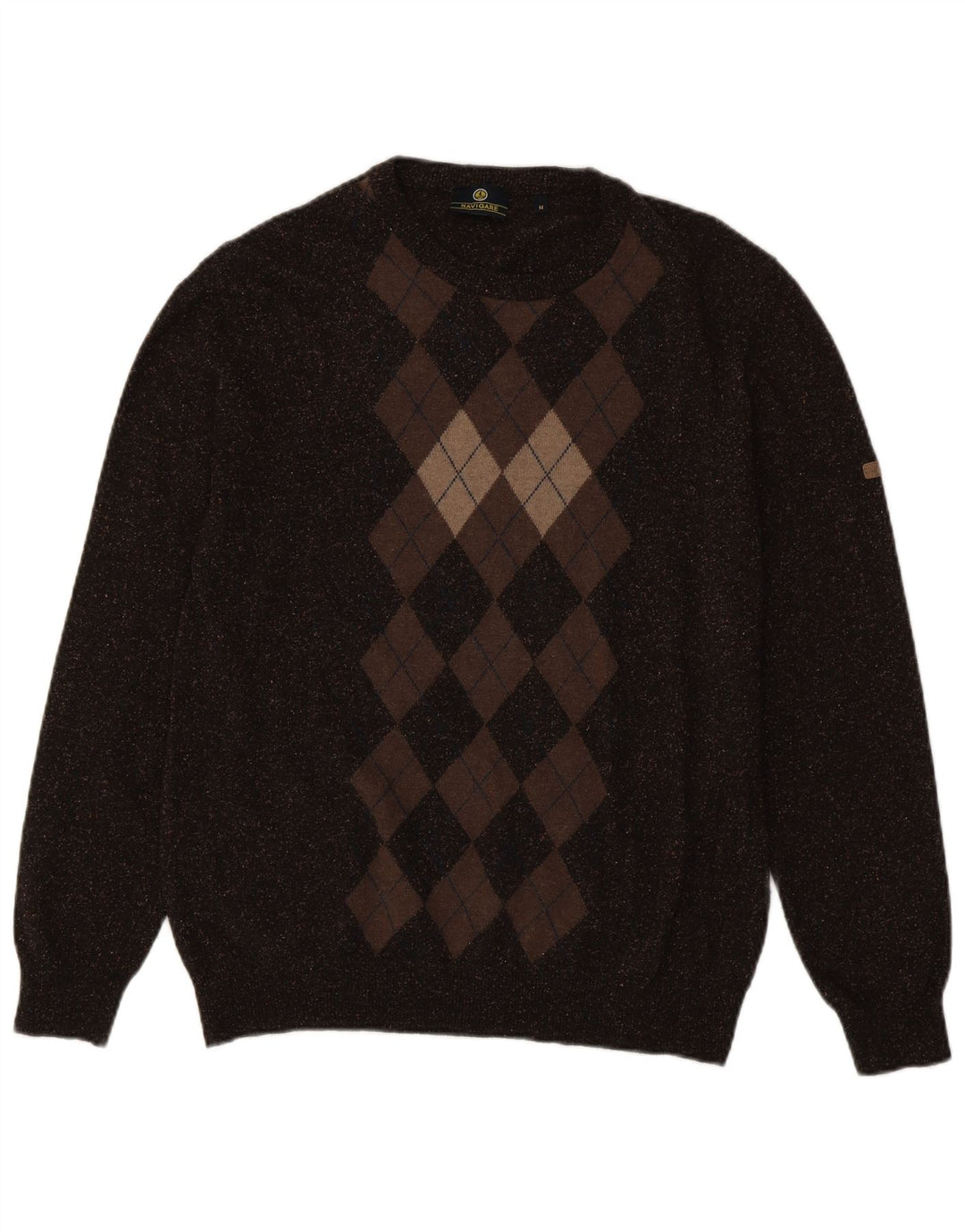 Navigare Pull à col rond pour homme Marron moyen Argyle/Diamond Laine