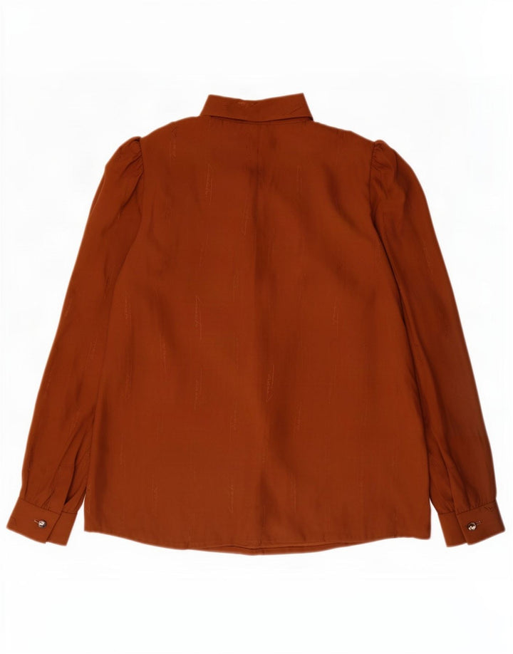 vintage Femme Manches Longues Blouse Top UK 14 Brun Moyen