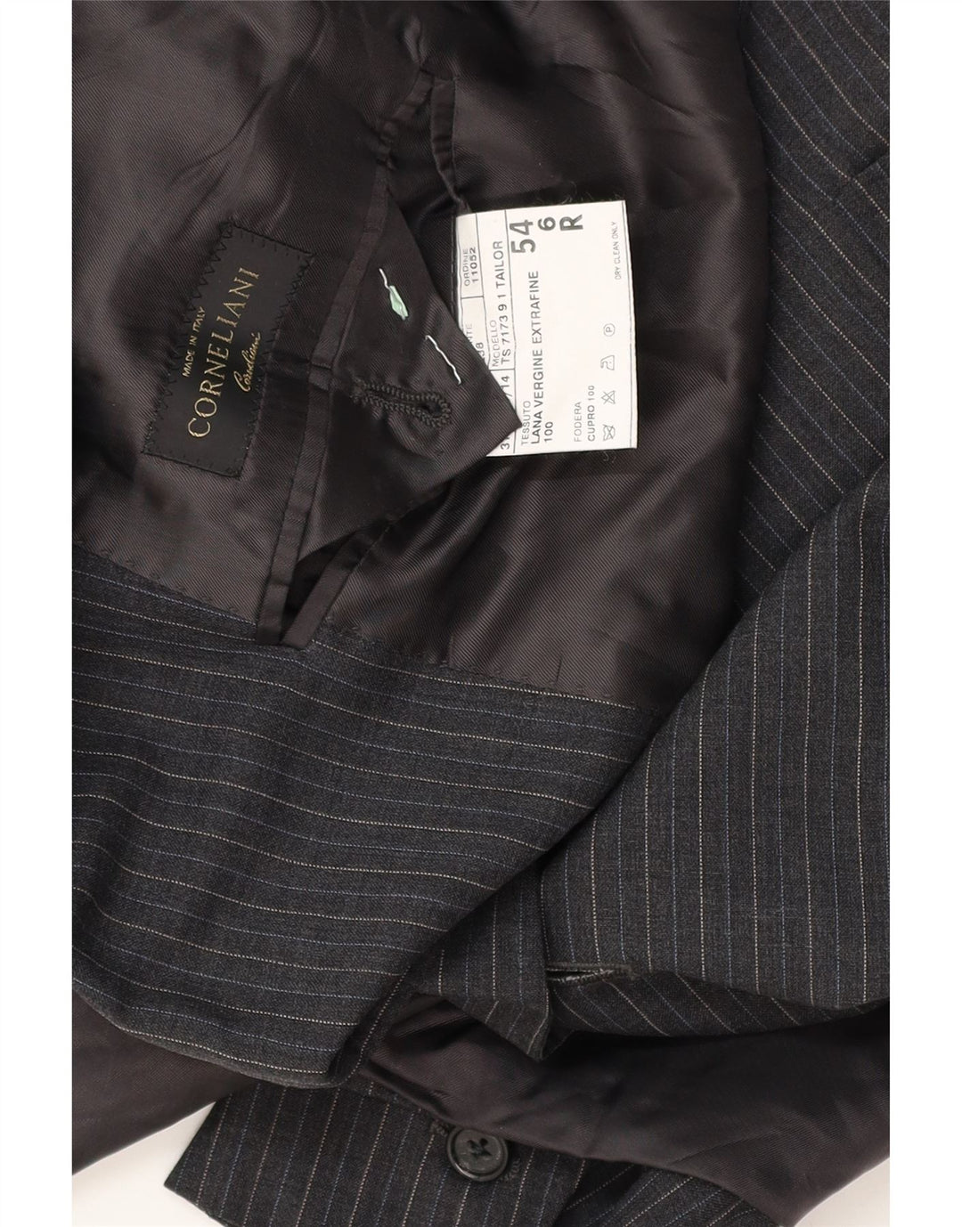 Corneliani Veste blazer à 3 boutons pour homme IT 54 2XL Gris à fines rayures en laine vierge