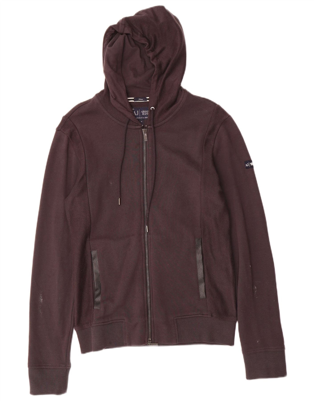 ARMANI JEANS Pull à capuche zippé coupe slim pour homme en coton marron moyen