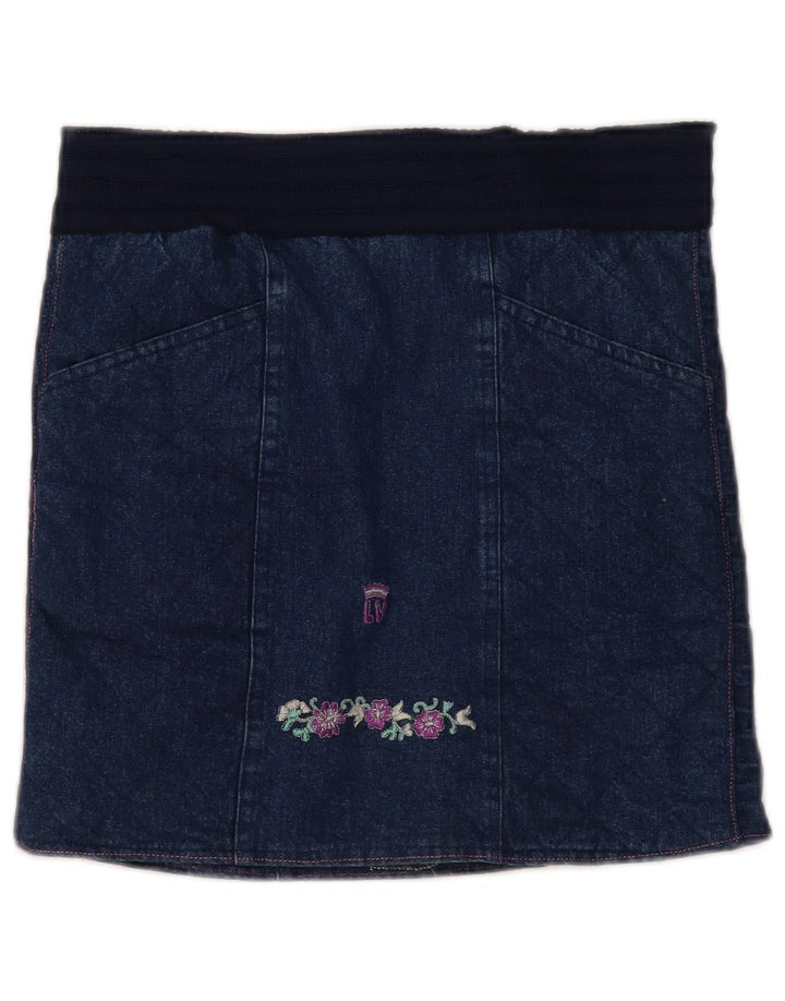 vintage Femme Denim Jupe W30 Moyen Marine Bleu Floral