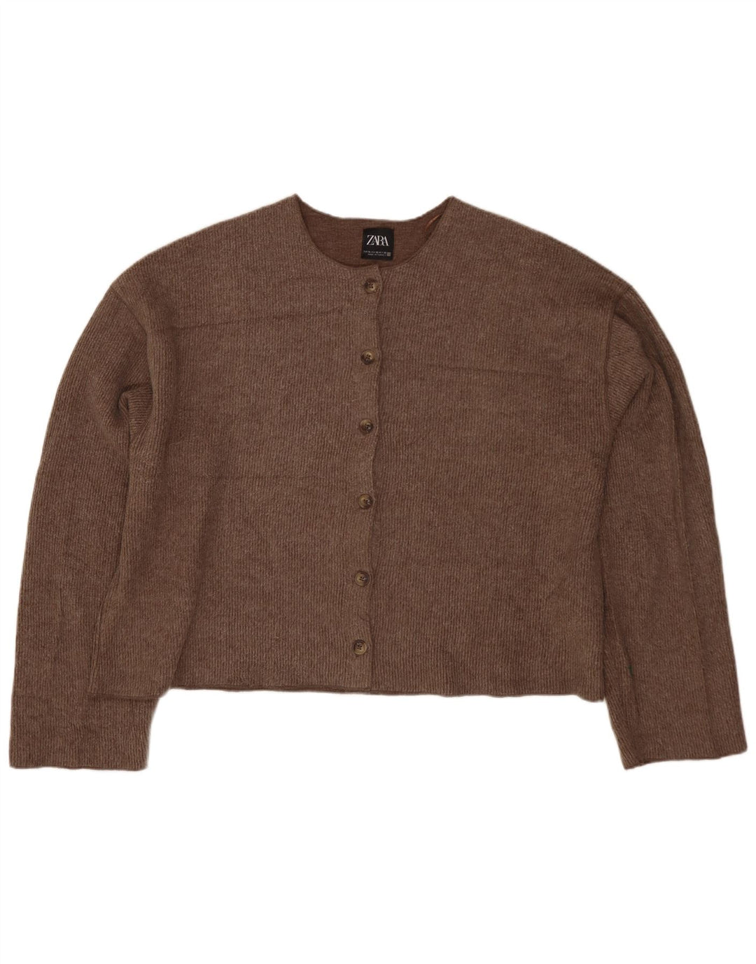 Zara Femmes Crop Cardigan Pull UK 18 XL Marron Polyester