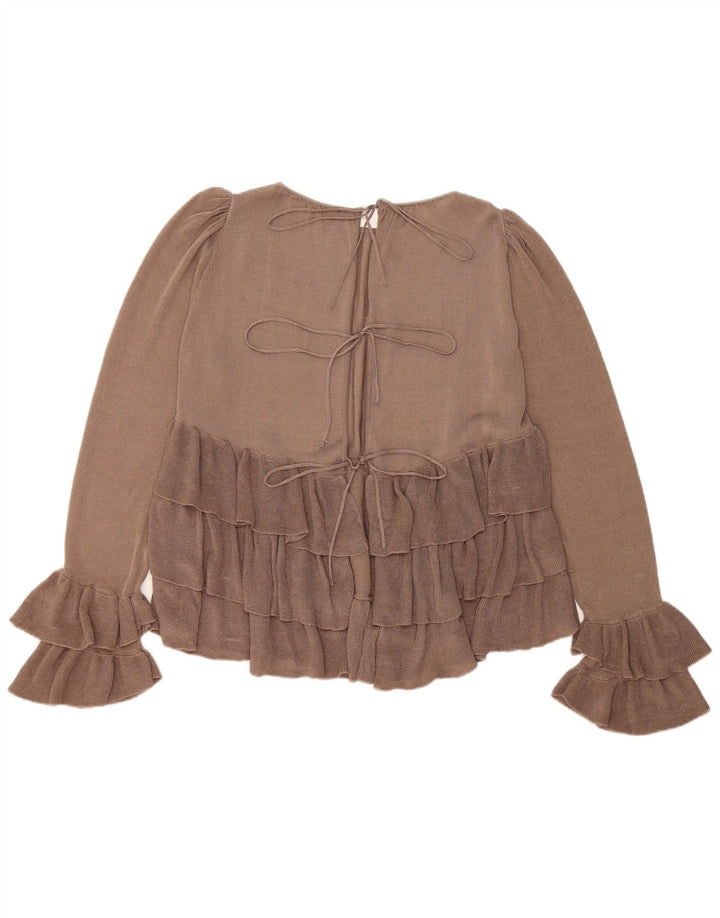 Zara Chemisier surdimensionné à manches longues pour femme UK 10 Small Marron Colorblock