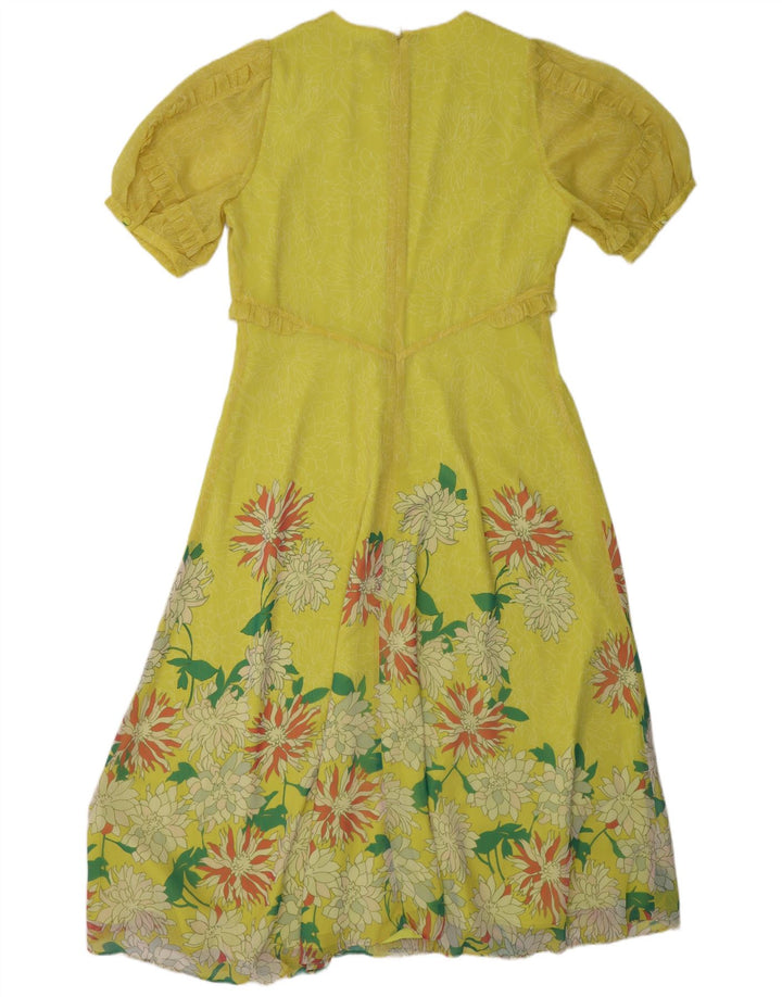 TED BAKER Robe trapèze à volants pour femme Taille 4 Grand jaune floral en polyester