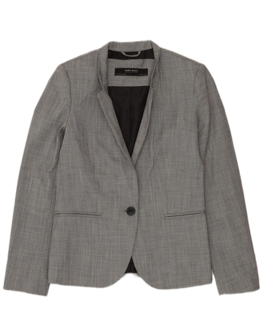 ZARA Femme 1 Bouton Blazer Veste EU 36 XS Gris Polyester