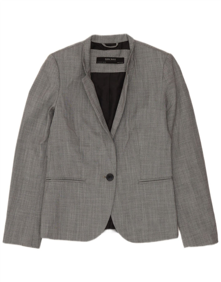 ZARA Femme 1 Bouton Blazer Veste EU 36 XS Gris Polyester