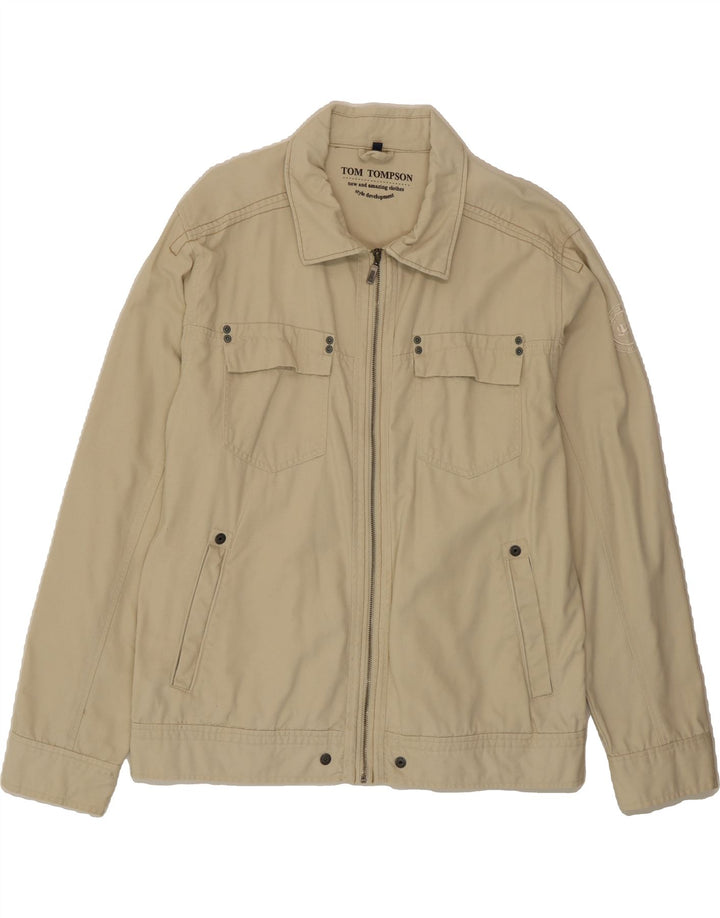 TOM TOMPSON Mens Graphic Utility Jacket UK 44 2XL Beige Cotton Vintage Tom Tompson and Second-Hand Tom Tompson from Messina Hembry 
