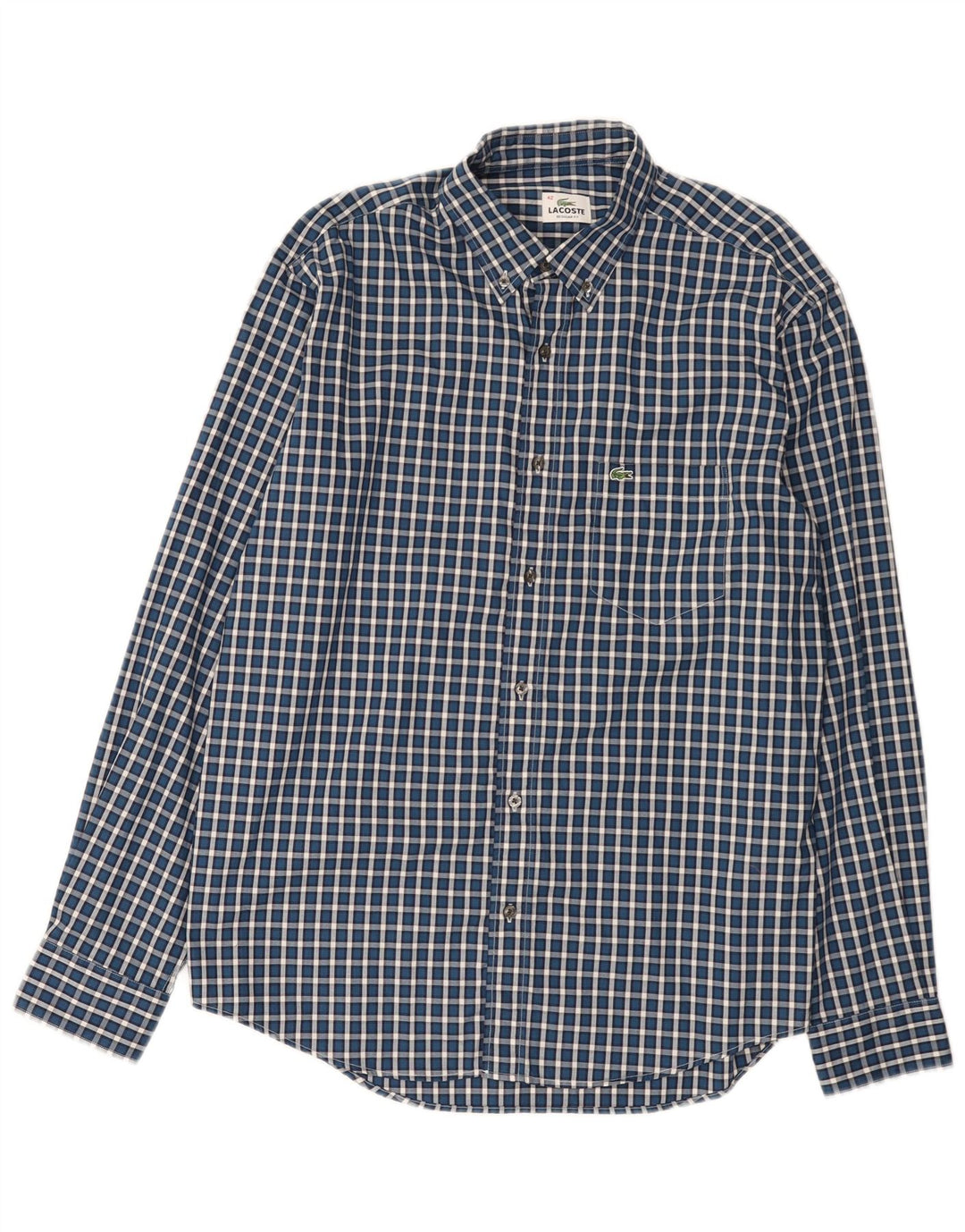 Lacoste Chemise coupe régulière pour homme Taille 42 Grand coton à carreaux bleus