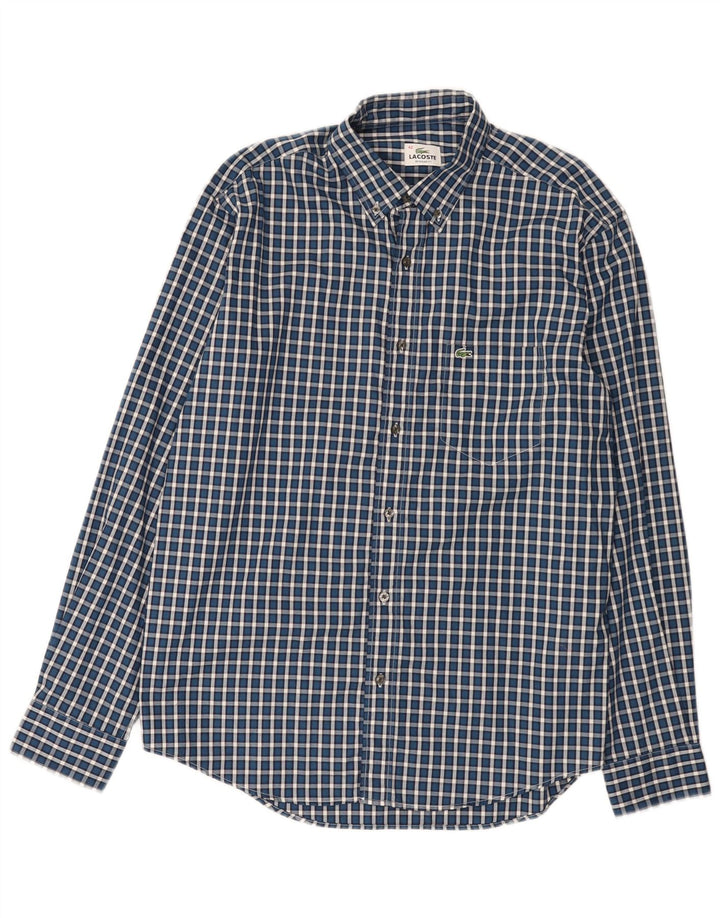 Lacoste Chemise coupe régulière pour homme Taille 42 Grand coton à carreaux bleus