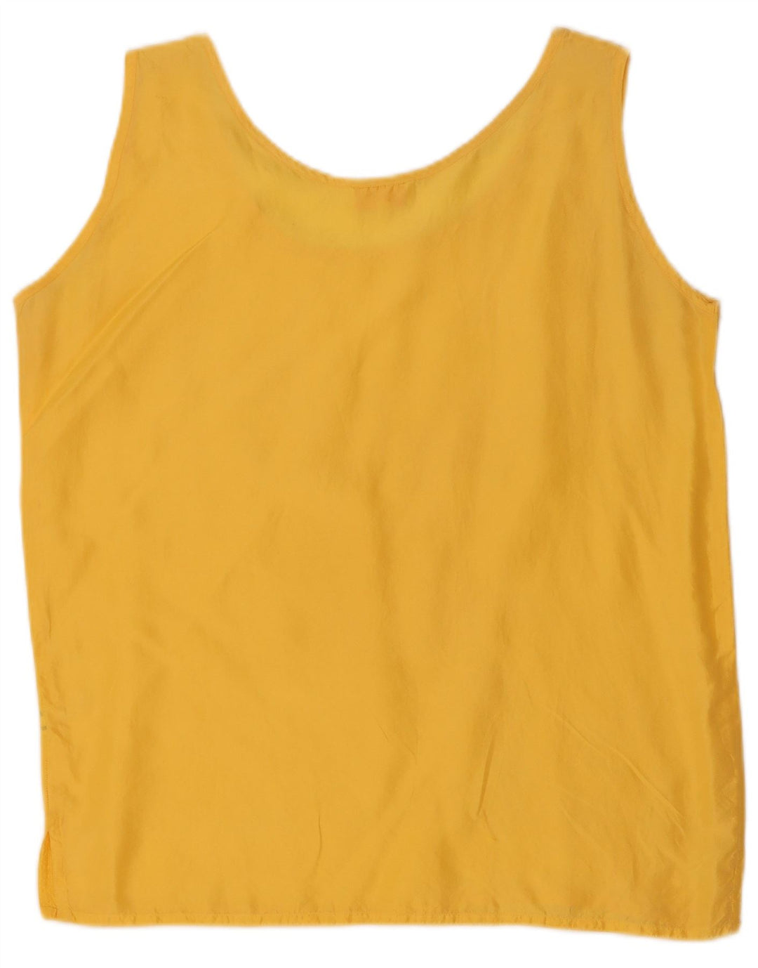 vintage Femme Blouse Sans Manches Top UK 14 Soie Jaune Moyenne