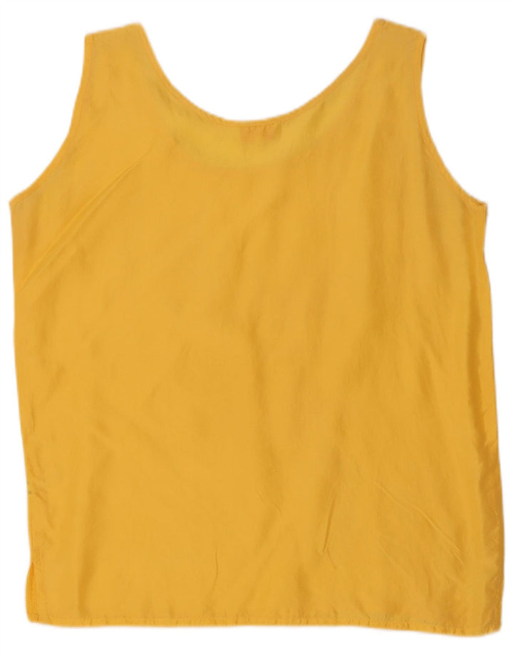 vintage Femme Blouse Sans Manches Top UK 14 Soie Jaune Moyenne