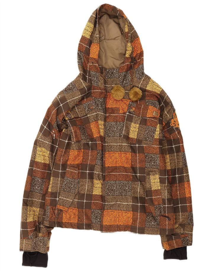 Billabong Veste coupe-vent à capuche pour femme Taille 3 Petit carreaux marron