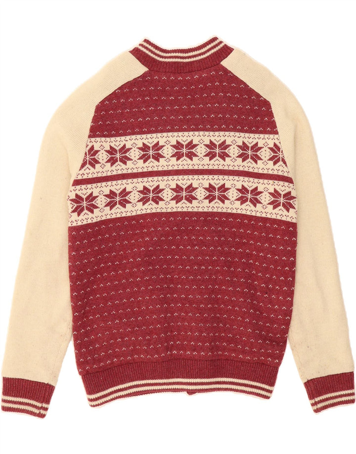 BRAVE SOUL Mens Cardigan Sweater Medium Burgundy Fair Isle Polyester Vintage Brave Soul and Second-Hand Brave Soul from Messina Hembry 