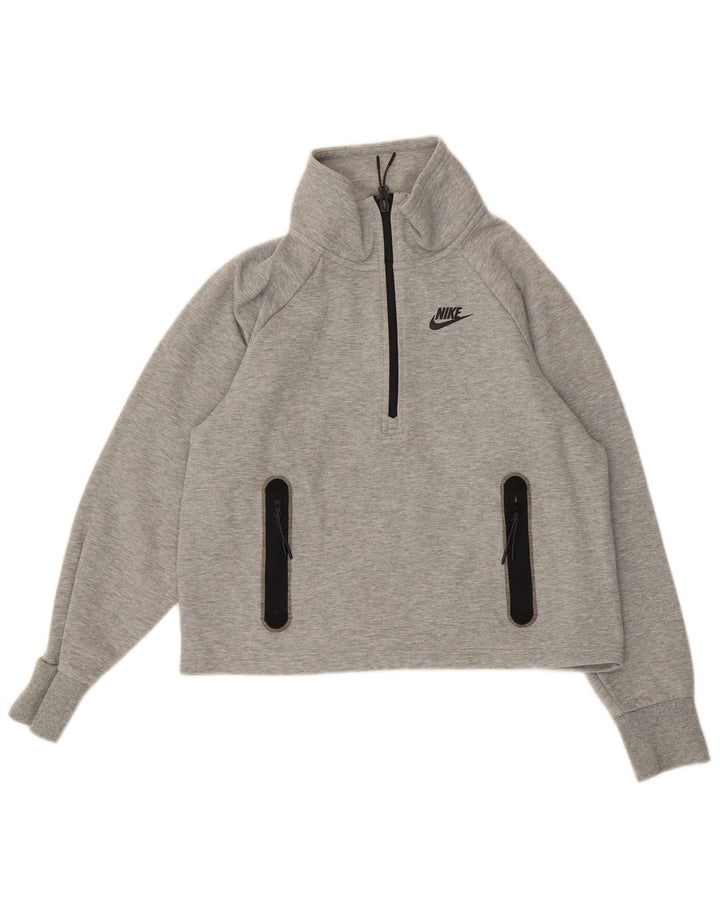NIKE Femmes Surdimensionné Crop Sweatshirt Jumper UK 10 Petit Gris Moucheté