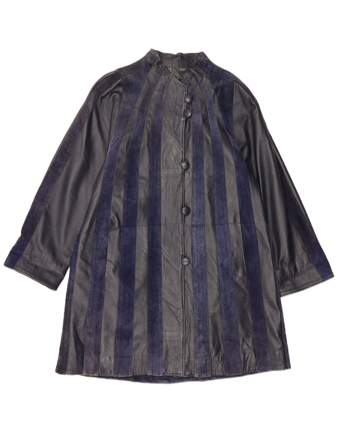 manteau en cuir femme vintage UK 14 Moyen Bleu Marine Rayé