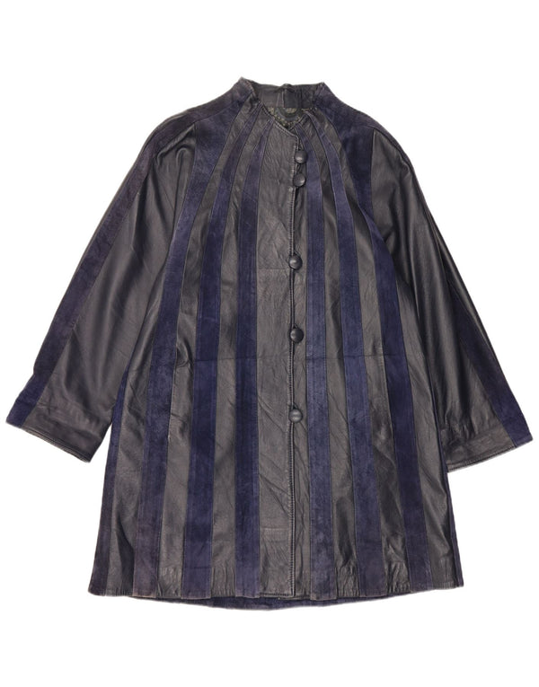 manteau en cuir femme vintage UK 14 Moyen Bleu Marine Rayé