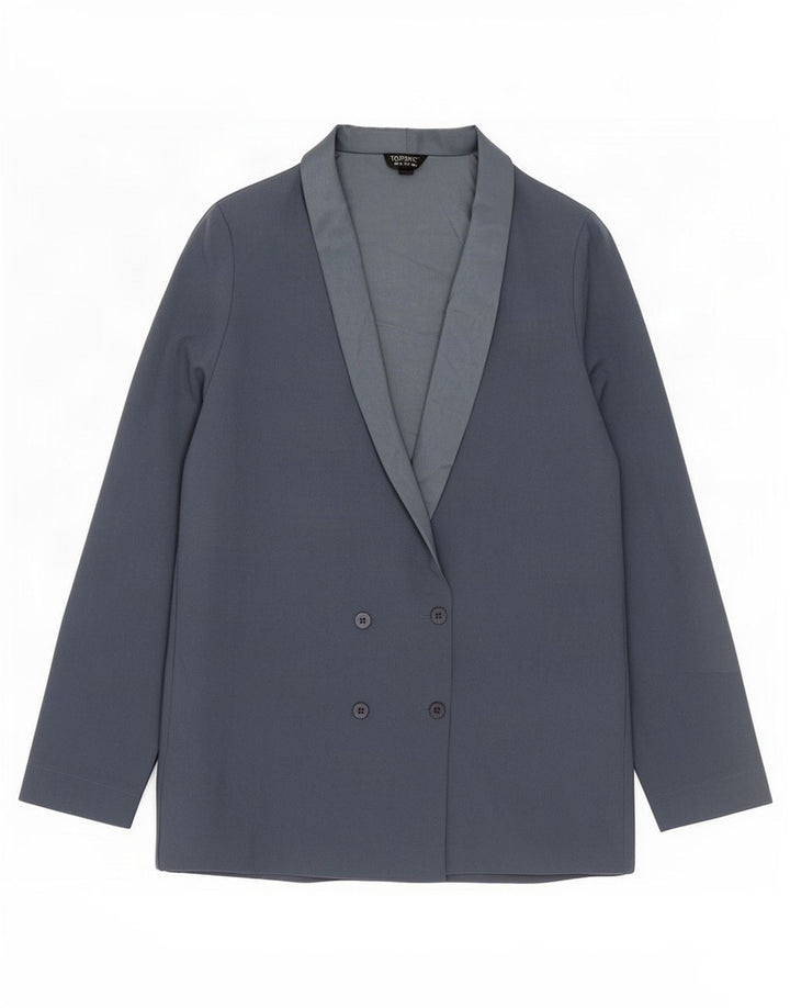 Topshop Veste Blazer Double Boutonnage Femme UK 10 Petit Bleu Polyester
