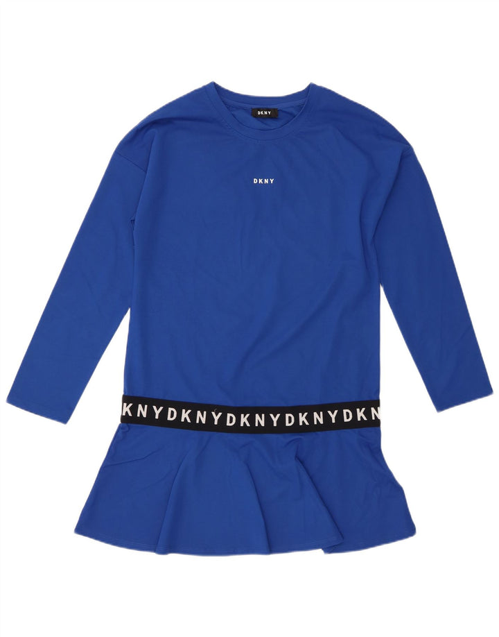 Dkny Haut tunique graphique à manches longues pour femme UK 14 Bleu moyen Viscose
