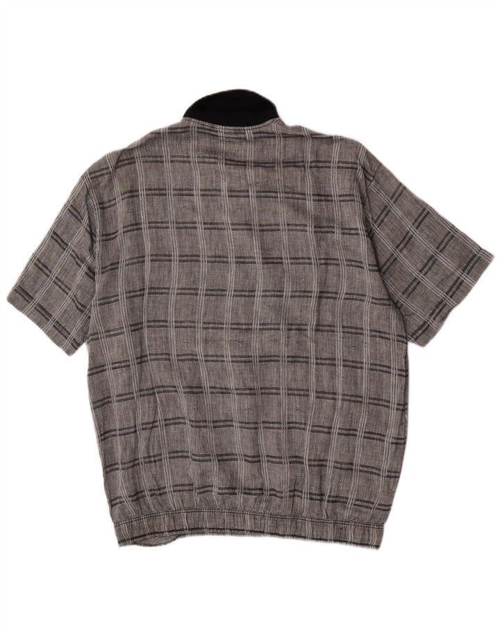 Chemise pull à manches courtes vintage pour hommes à carreaux gris moyen