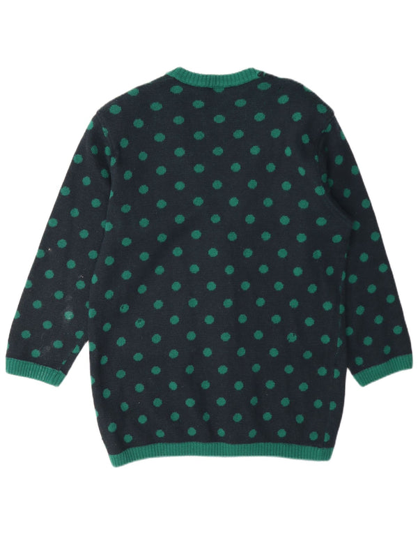 vintage Femme Cardigan Pull UK 14 Moyen Marine Bleu Polka Dot Laine