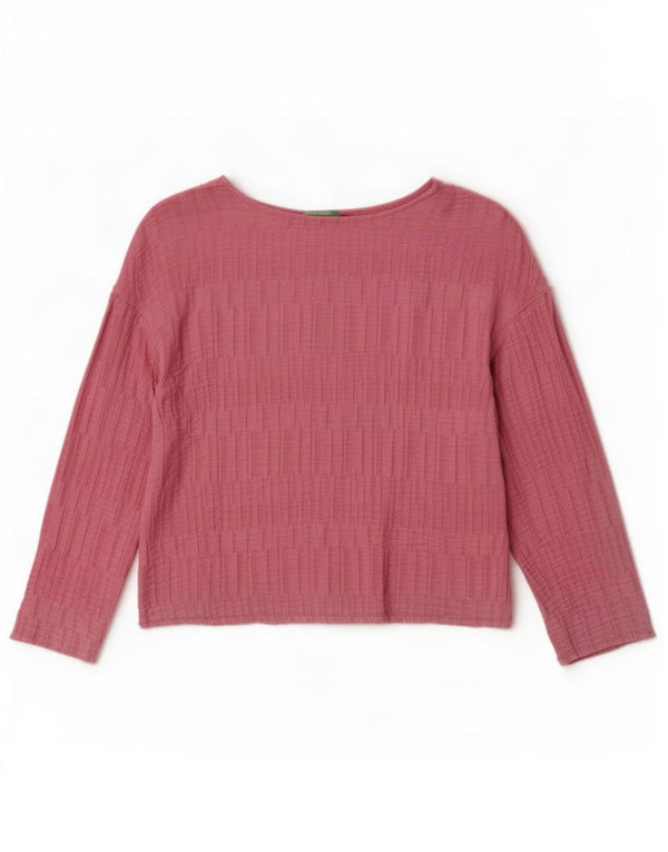Benetton Chemisier court à manches longues pour femme UK 44 Rose moyen