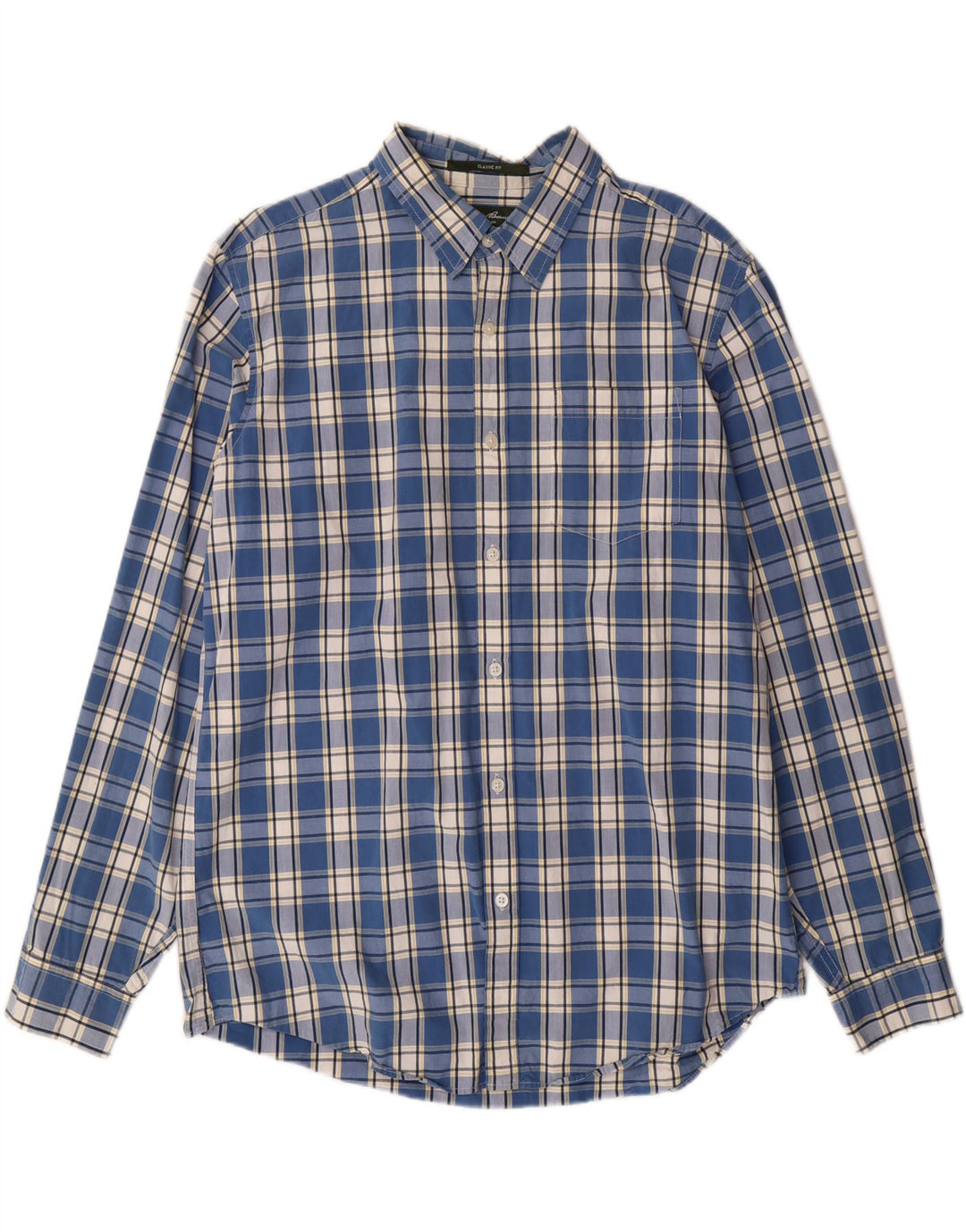 EDDIE BAUER Mens Seattle Classic Fit Shirt Large Blue Check Cotton
