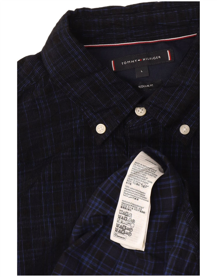 Tommy Hilfiger Chemise à carreaux coupe classique pour hommes, grand carreaux bleu marine Preppy