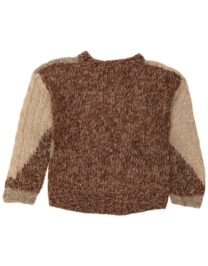 Giunco Pull à col rond pour femme UK 10 Petit Marron Colorblock Mohair