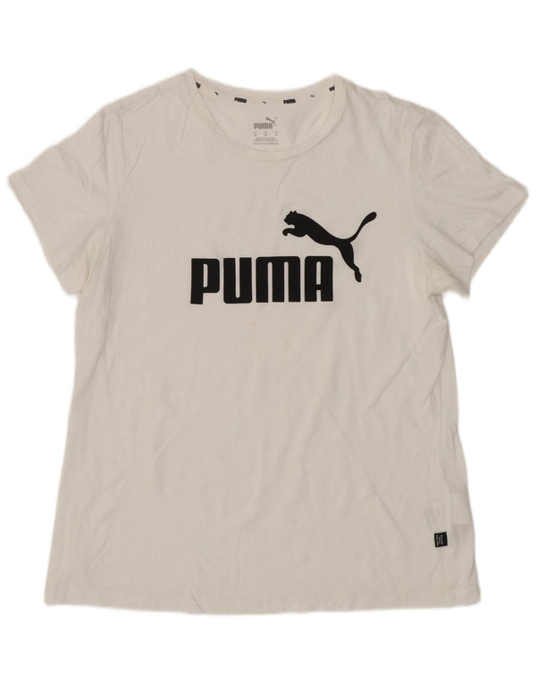 Puma T-shirt graphique pour femme UK 12 en coton blanc moyen