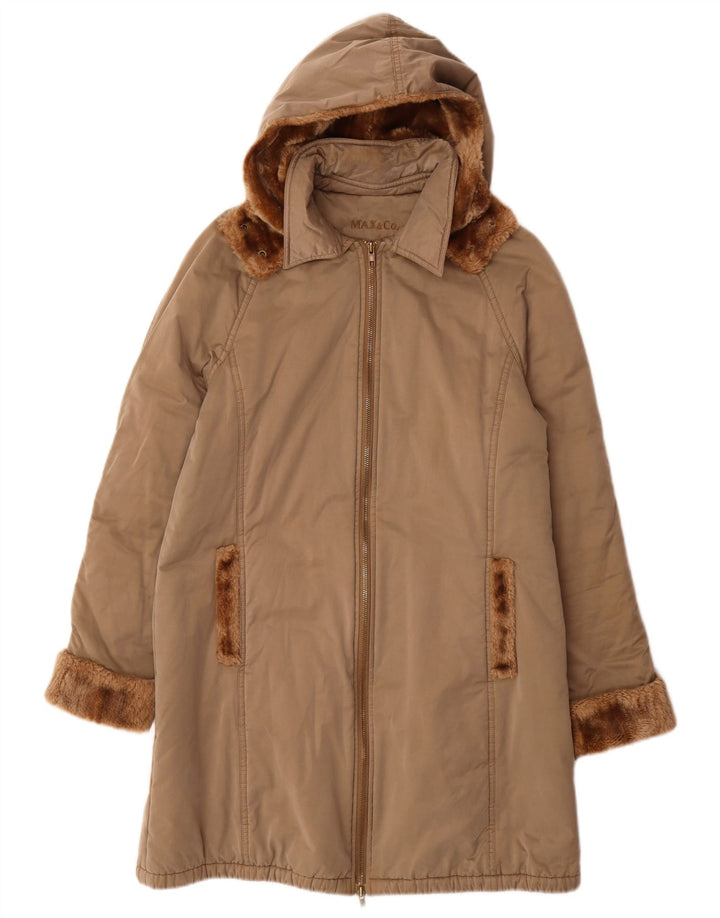Max & Co. Manteau rembourré à capuche pour femme UK 12 Coton marron moyen