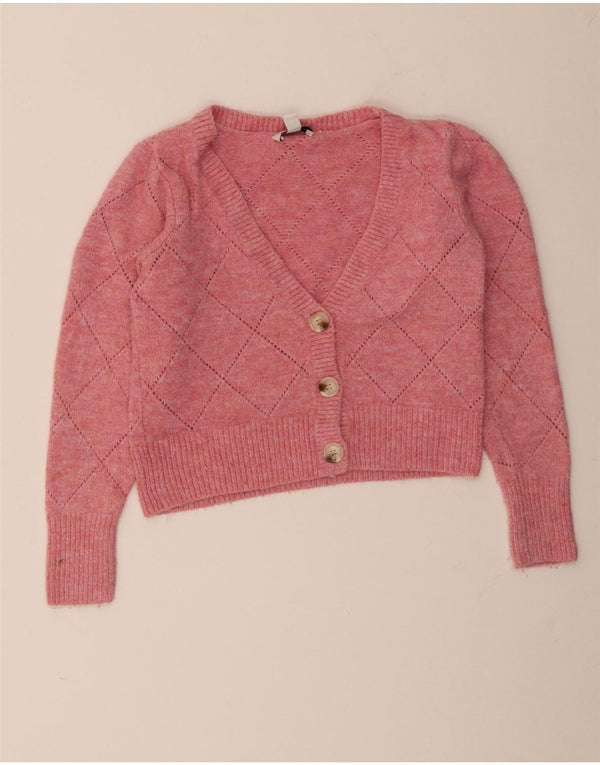 Topshop Cardigan court pour femme UK 10 Petit acrylique rose