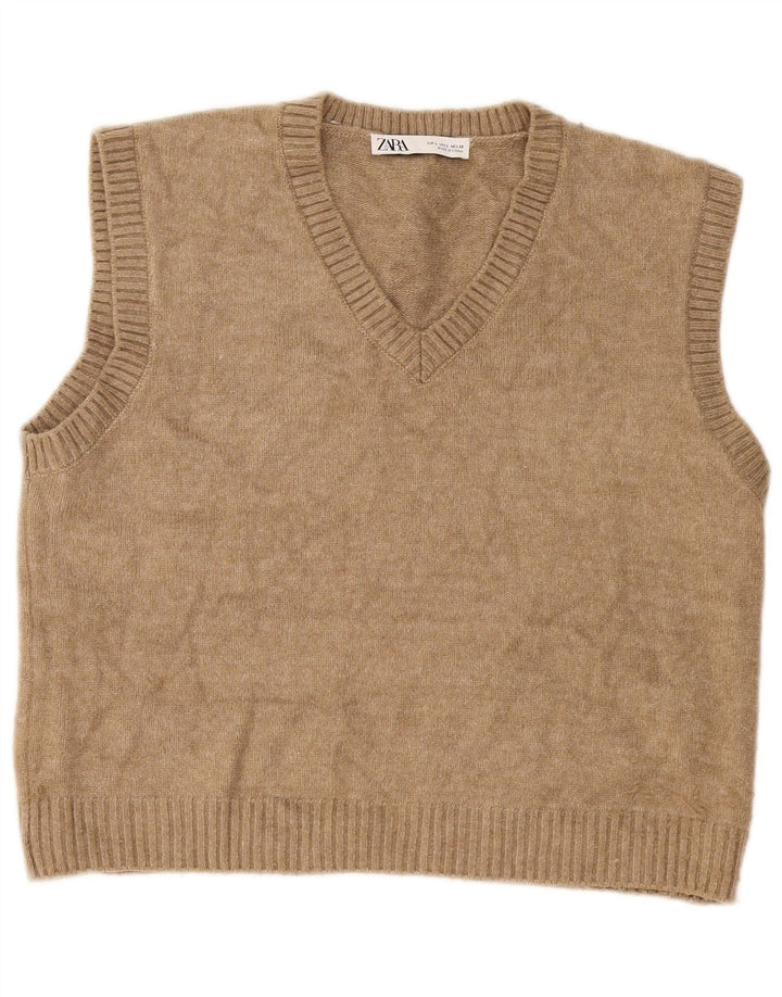 Zara Womens Crop Vest Débardeur UK 16 Grand Beige Polyester