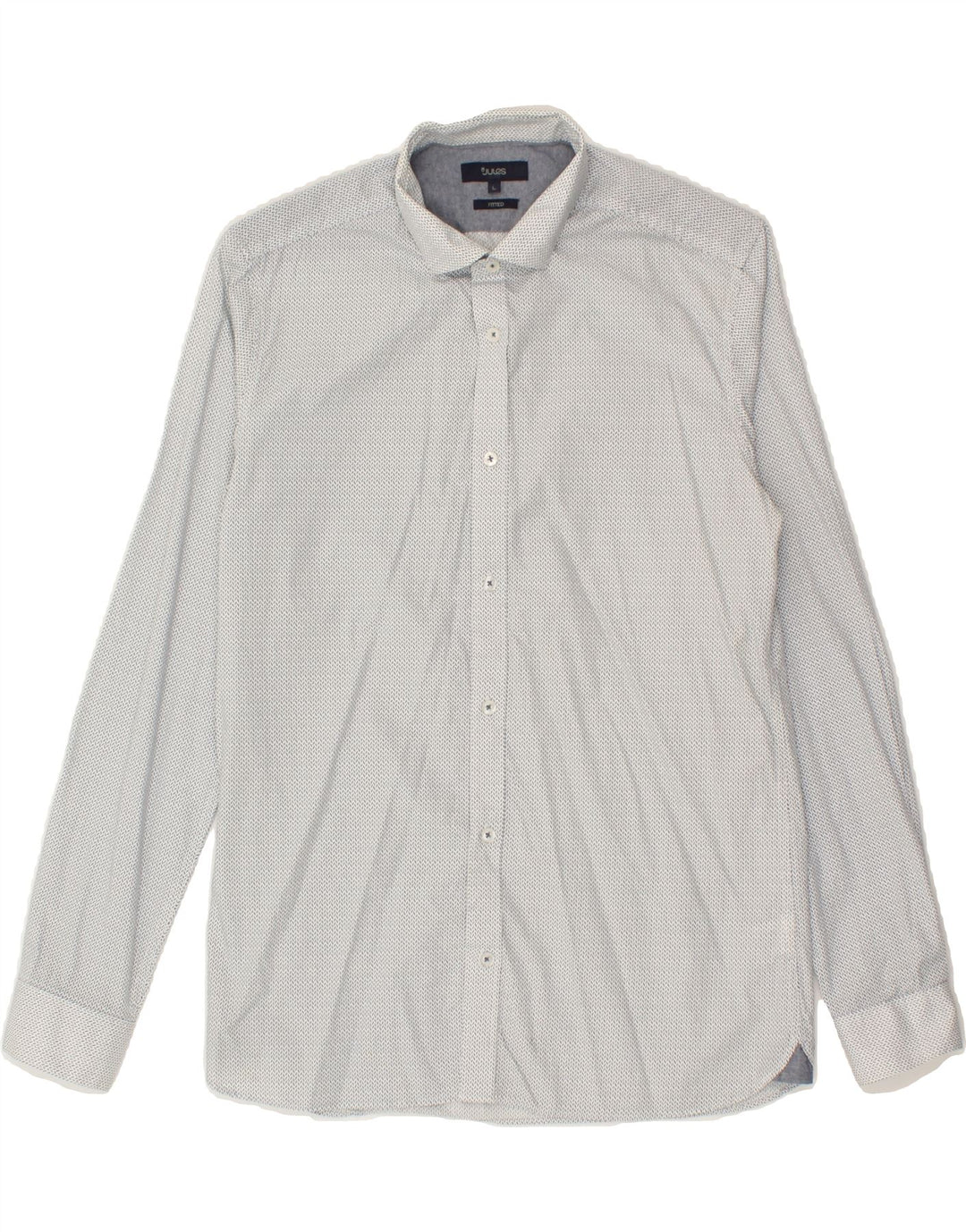JULES Mens Fitted Shirt Large Grey Herringbone Cotton Vintage Jules and Second-Hand Jules from Messina Hembry 