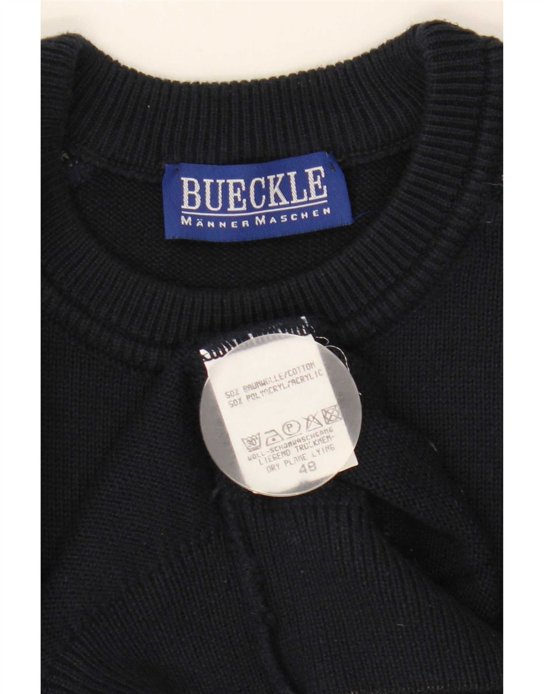 Bueckle Pull à col rond pour homme IT 48 Bleu marine moyen géométrique