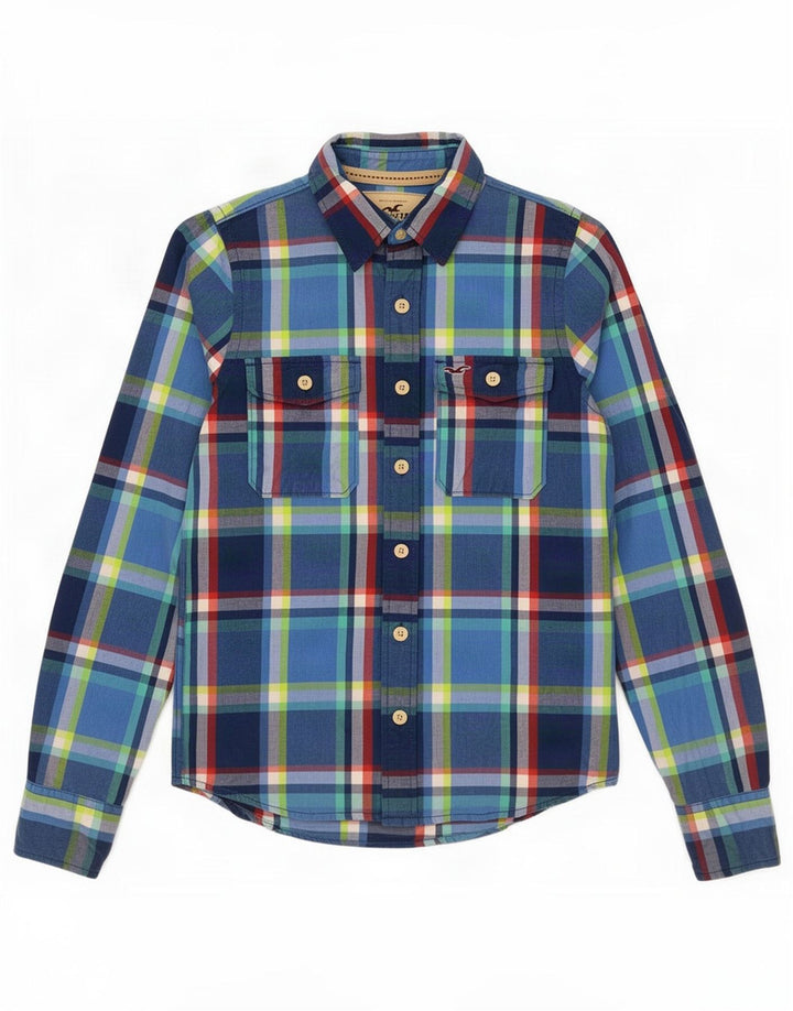 Hollister Chemise Homme Bleu Moyen Plaid Coton