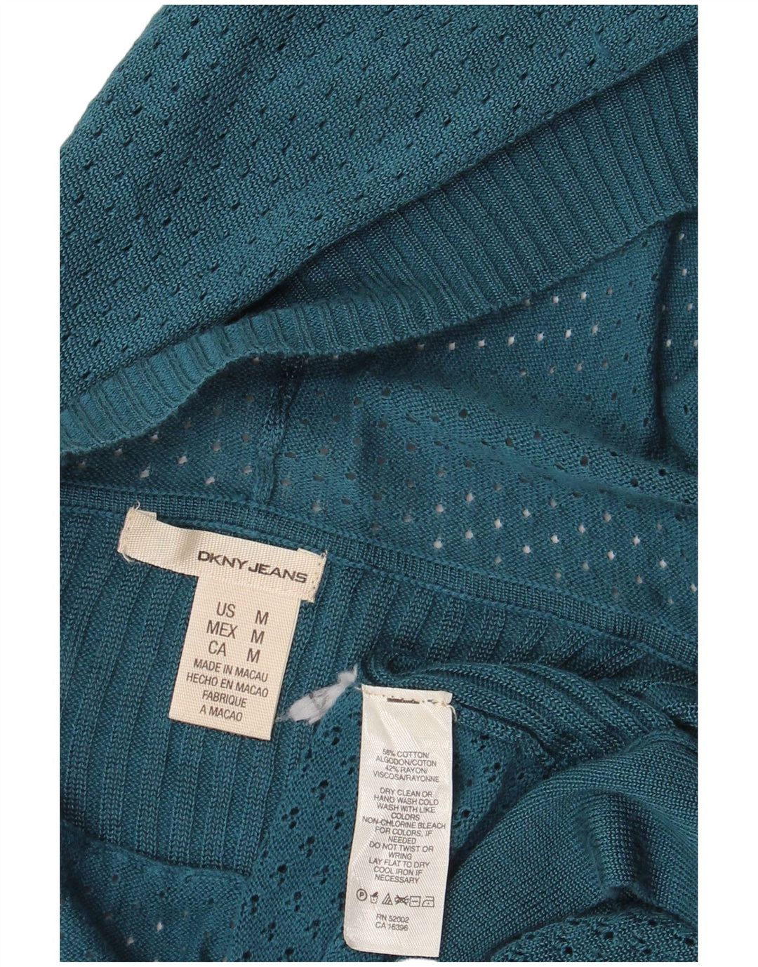 Dkny Cardigan ouvert à capuche court pour femme UK 14 en coton bleu moyen