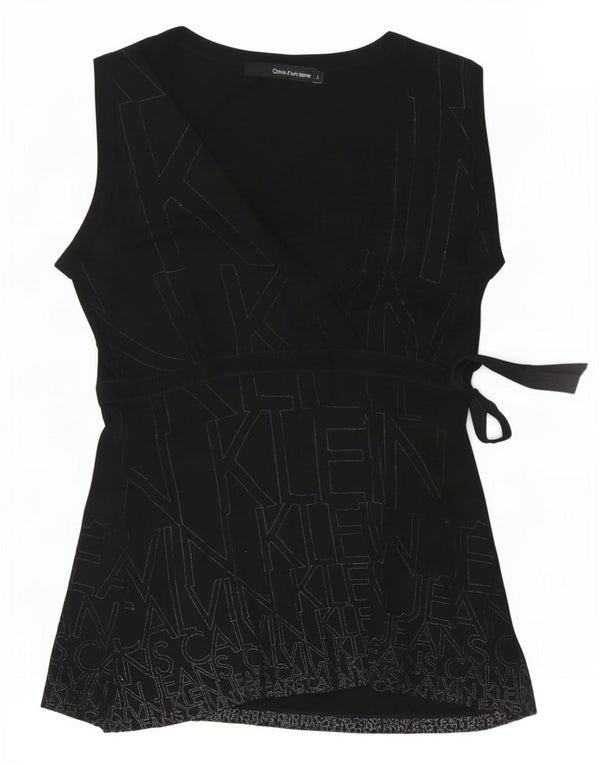 Calvin Klein Jeans Womens Blouse Top UK 14 Large Black Viscose