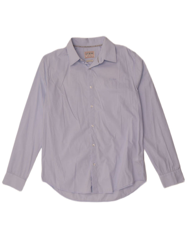 Guess Chemise Slim Fit pour Homme UK 34 Petit Bleu Coton