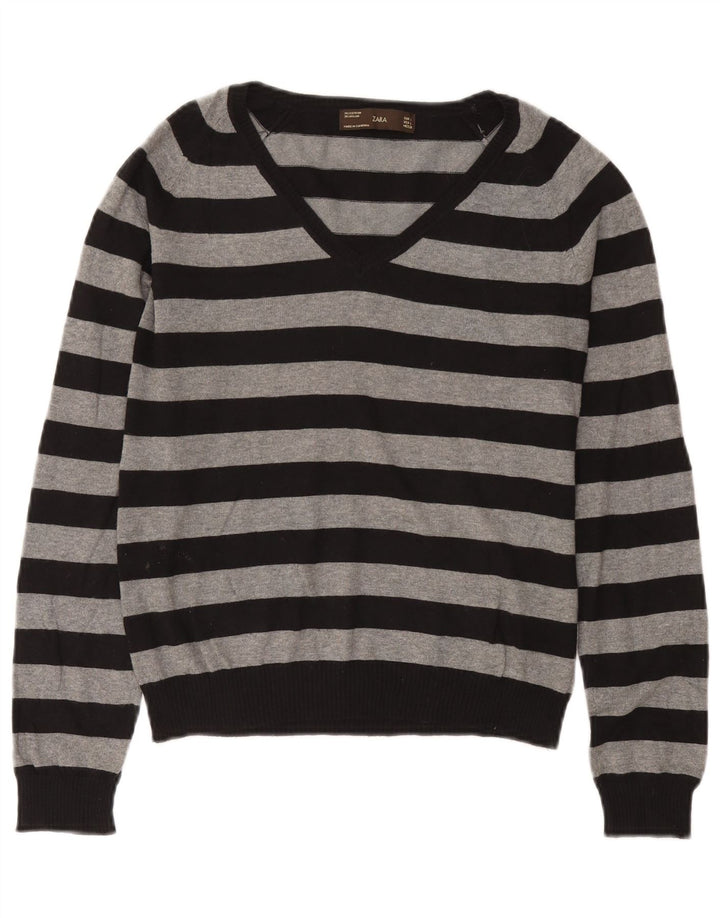 Zara Pull col V pour femme UK 14 Large Noir