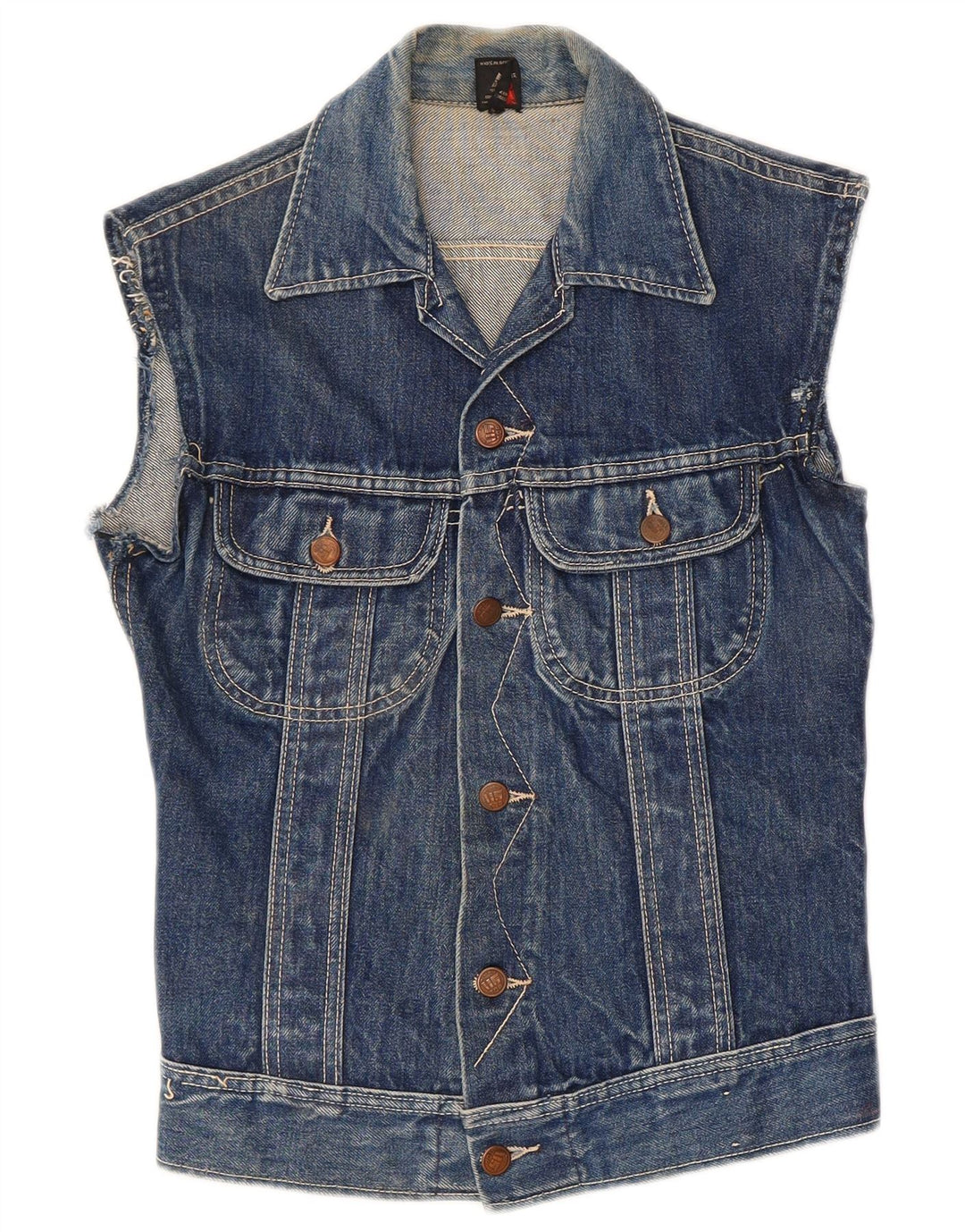 vintage Femme Denim Gilet UK 8 Petit Coton Bleu