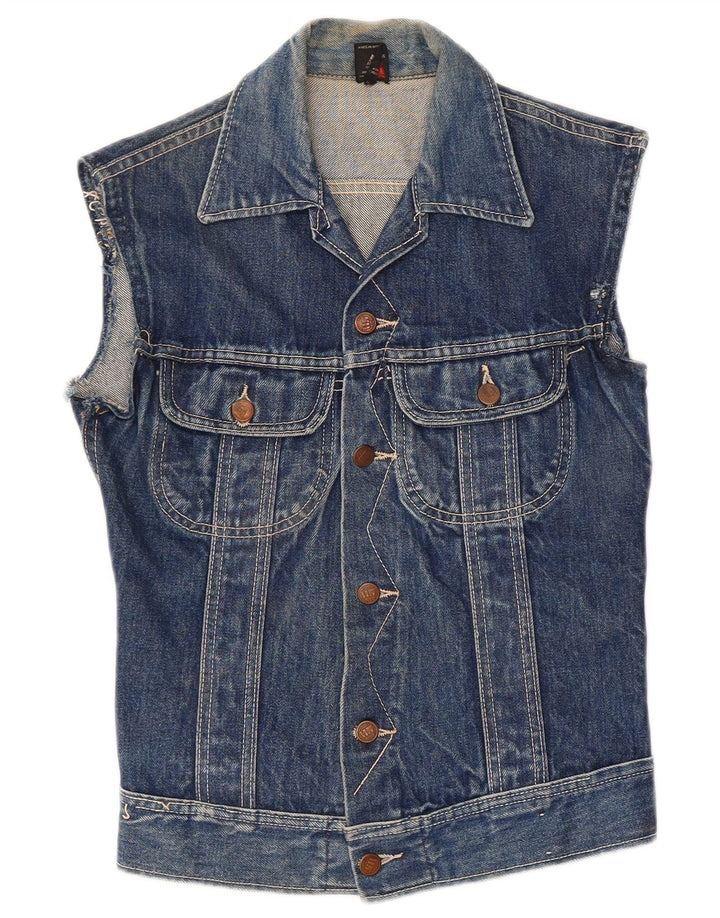 vintage Femme Denim Gilet UK 8 Petit Coton Bleu