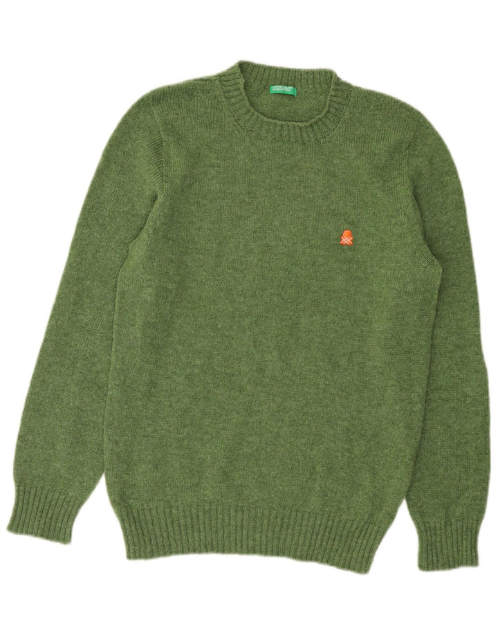 Benetton Pull à col rond pour homme en laine verte