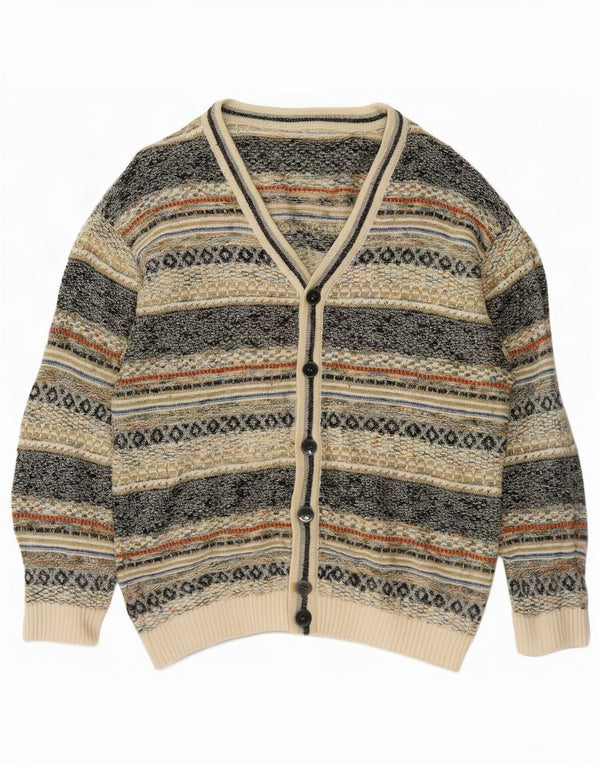vintage Mens Cardigan Sweater IT 48 Moyen Multicolore Fair Isle Coton