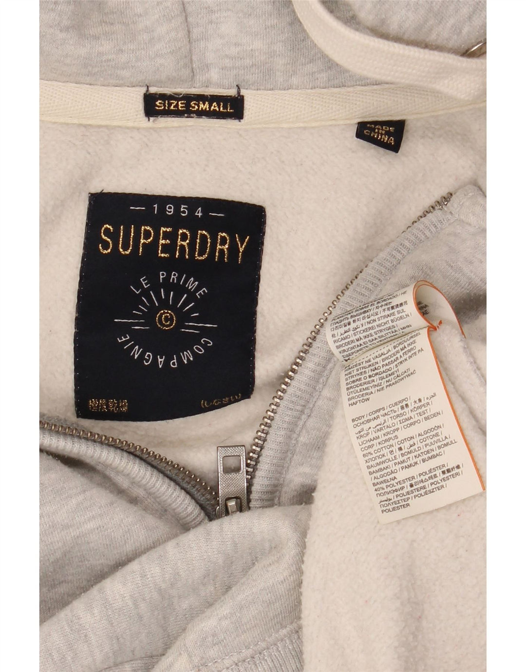 SUPERDRY Pull à capuche zippé graphique pour homme en coton moucheté petit gris