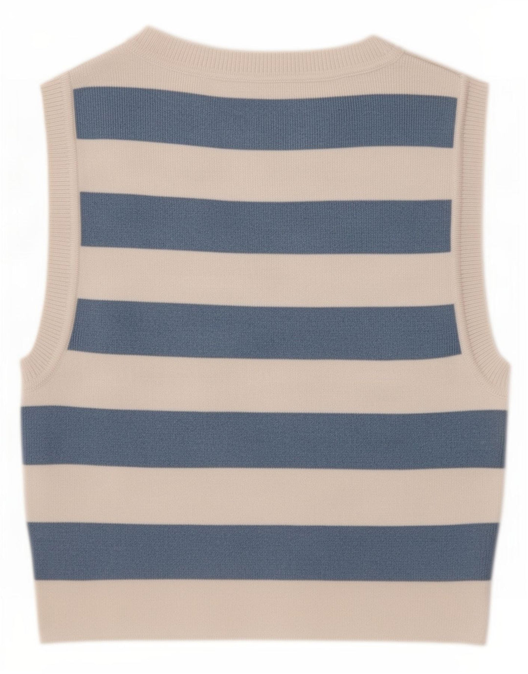 Zara Womens Crop Vest Top UK 12 Bleu Moyen Rayé